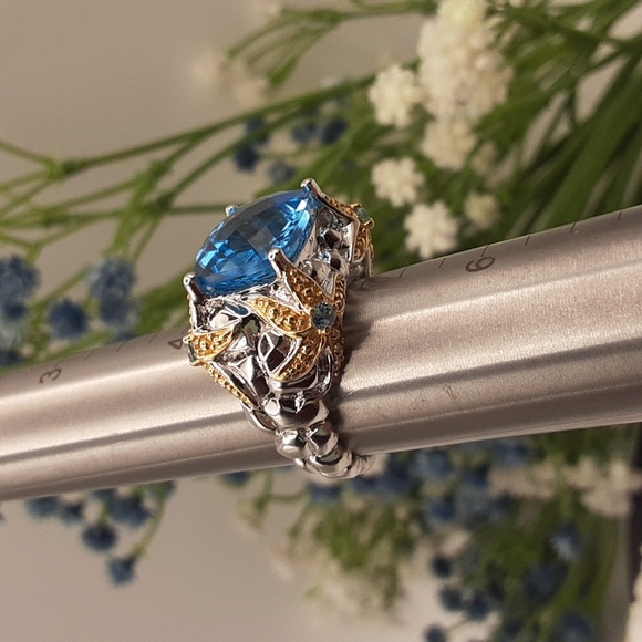 925 Genuine Blue Topaz, Starfish Ring.